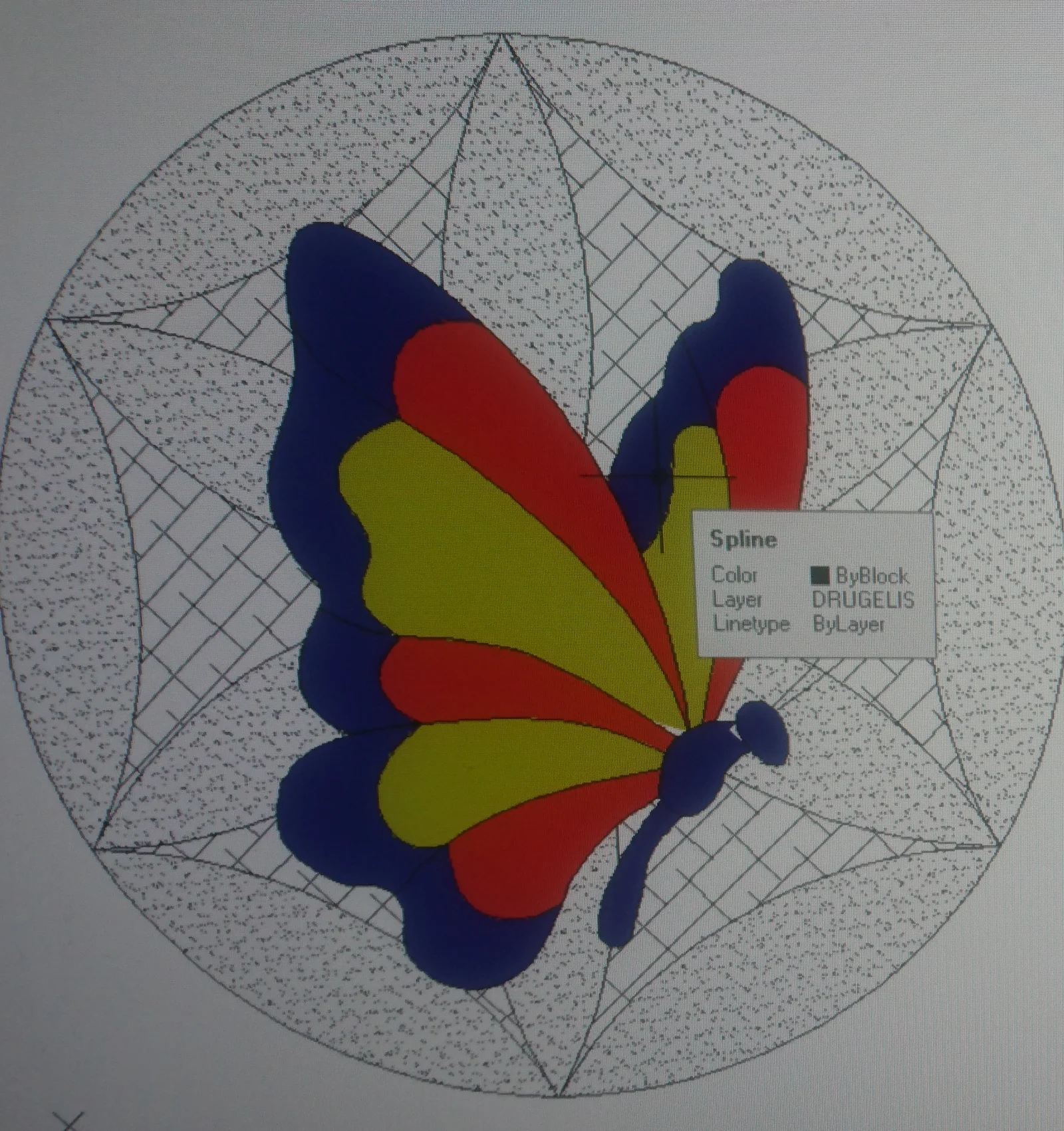 vitrazo eskizas drugelis lietuvisko ornamento fone